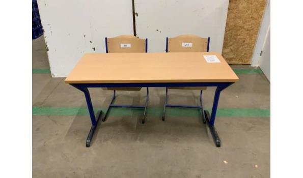 Schoolbank blauw 120x50x71 + 2 stoelen zithoogte 41cm